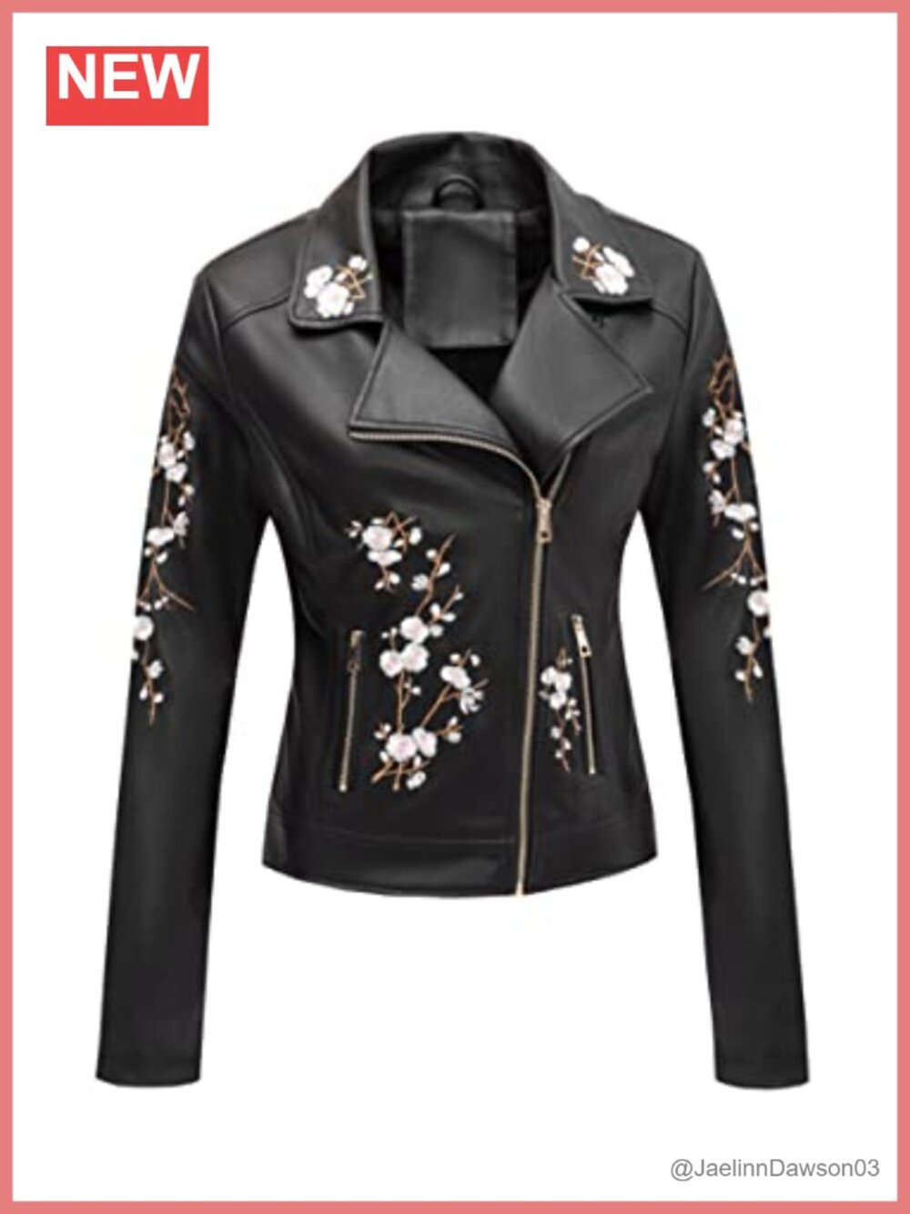 Faux Leather Floral Moto Jacket Lightweight Slim Fit Women's